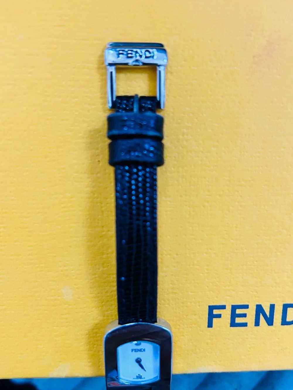 Fendi Chameleon Black Leather Lizard Strap Watch